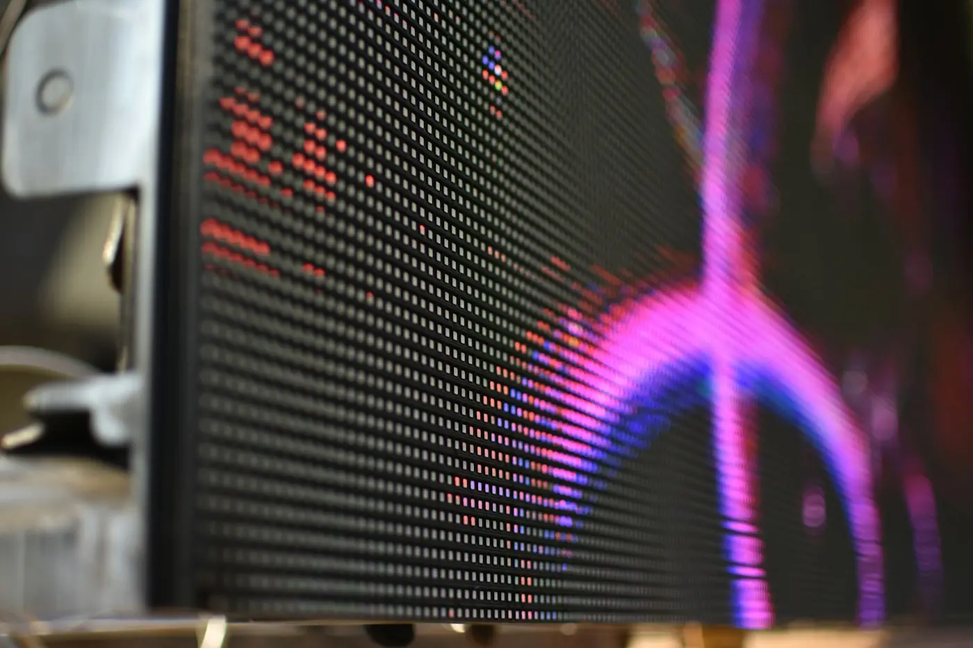 Close-up of an LED panel surface showing individual pixels